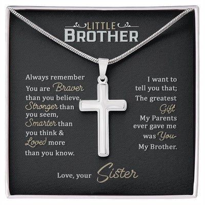 Stainless Steel Cross Necklace - For Little Brother