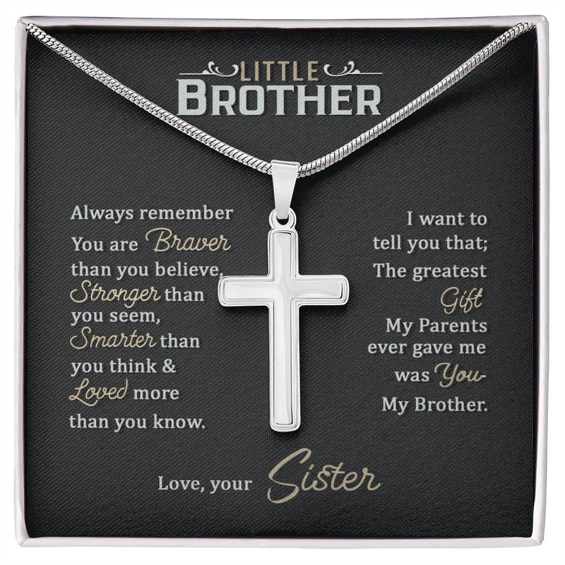 Stainless Steel Cross Necklace - For Little Brother